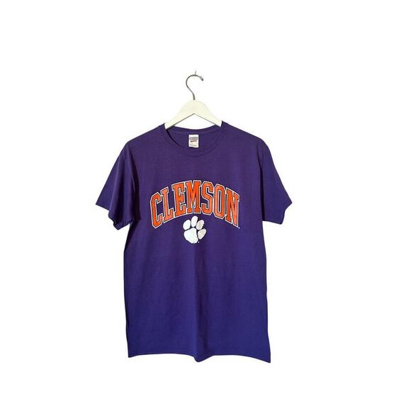 Jerzees Tops - Clemson Football Size Medium Women's Official Tee Purple and Orange Tiger Paw